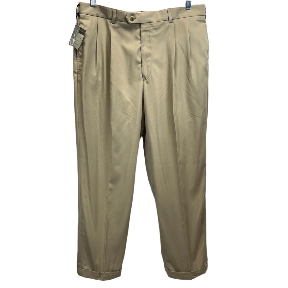 NWT Savane Silkworks Pleated Cuffed‎ Khaki Performance Fabric Pants 36/32